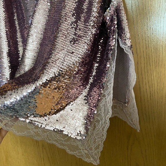 Free People Rose Gold sequin tank with lace trim - Picture 4 of 5